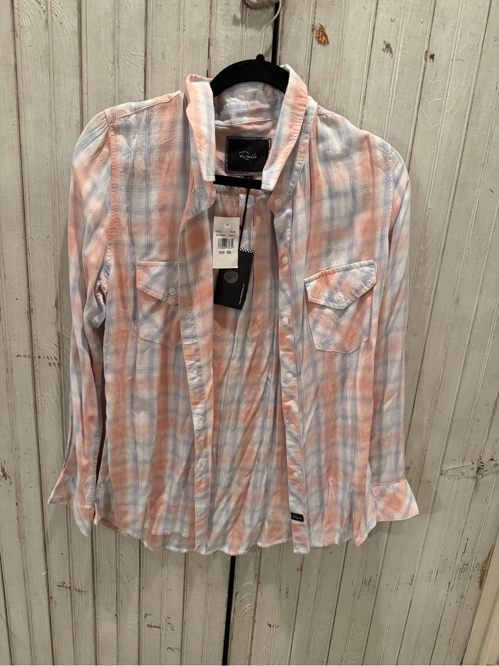 Rails Soft Peach and Light Blue Plaid Button Shirt